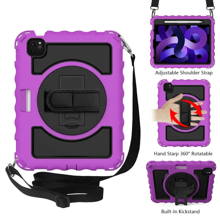 For iPad Air 4 / 10.8 inch (2020) 360 Degree Rotation PC + Silicone Shockproof Combination Case with Holder & Hand Grip