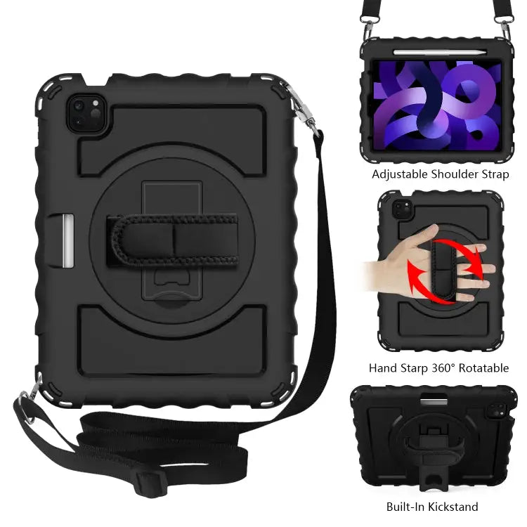 For iPad Air 4 / 10.8 inch (2020) 360 Degree Rotation PC + Silicone Shockproof Combination Case with Holder & Hand Grip