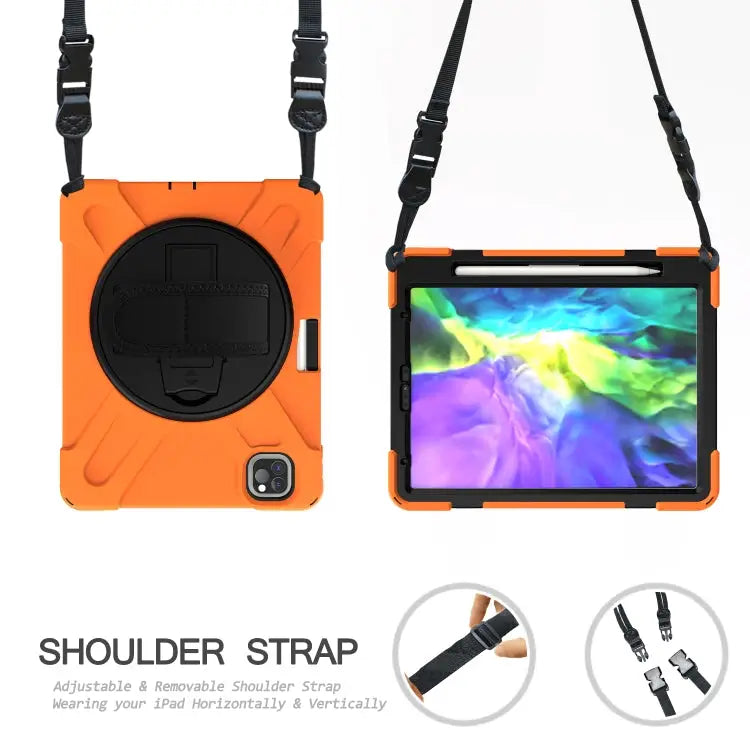 For iPad Pro 11 (2020) 360 Degree Rotation Silicone Protective Cover with Holder & Hand Strap & Long Strap & Pencil