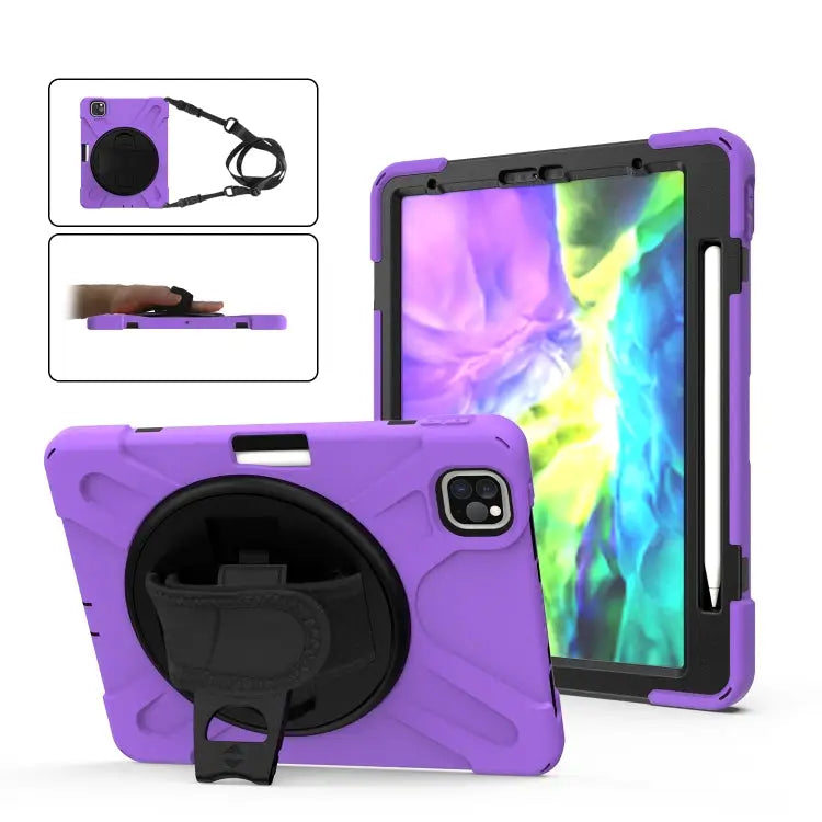 For iPad Pro 11 (2020) 360 Degree Rotation Silicone Protective Cover with Holder & Hand Strap & Long Strap & Pencil