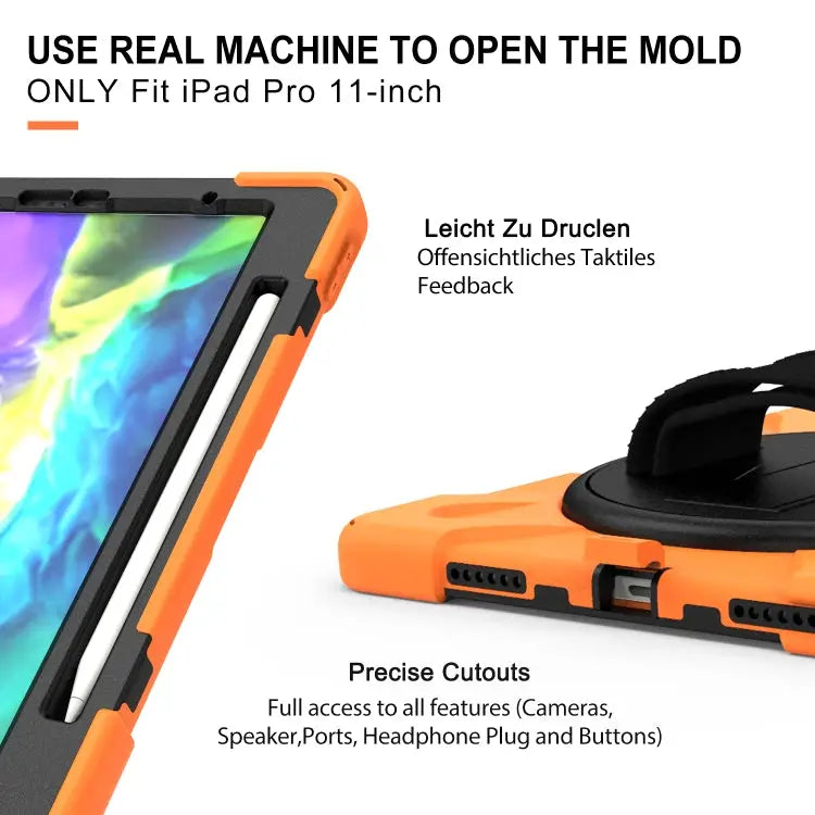 For iPad Pro 11 (2020) 360 Degree Rotation Silicone Protective Cover with Holder & Hand Strap & Long Strap & Pencil