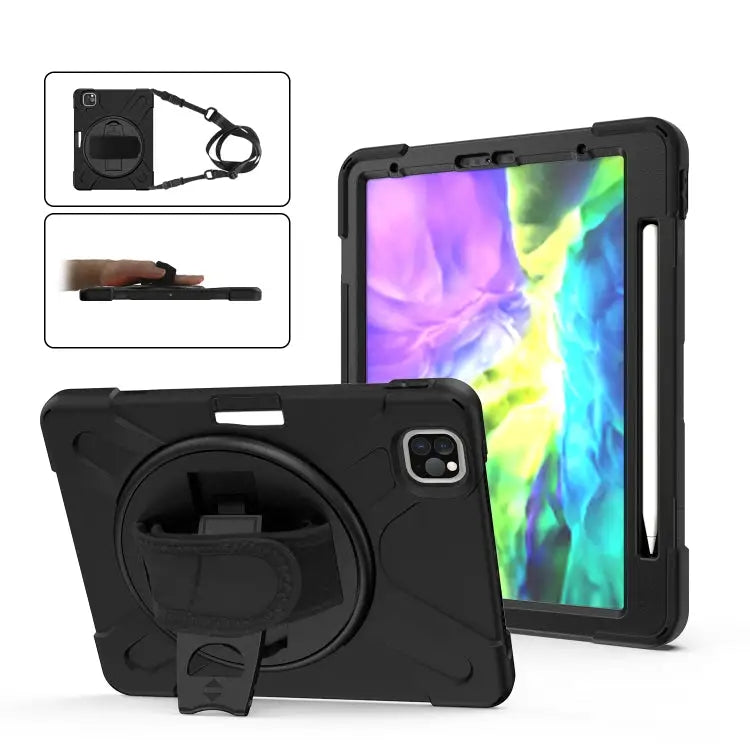 For iPad Pro 11 (2020) 360 Degree Rotation Silicone Protective Cover with Holder & Hand Strap & Long Strap & Pencil