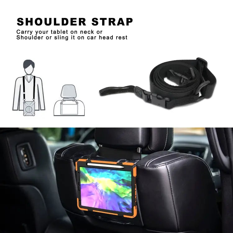 For iPad Pro 11 (2020) 360 Degree Rotation Silicone Protective Cover with Holder & Hand Strap & Long Strap & Pencil