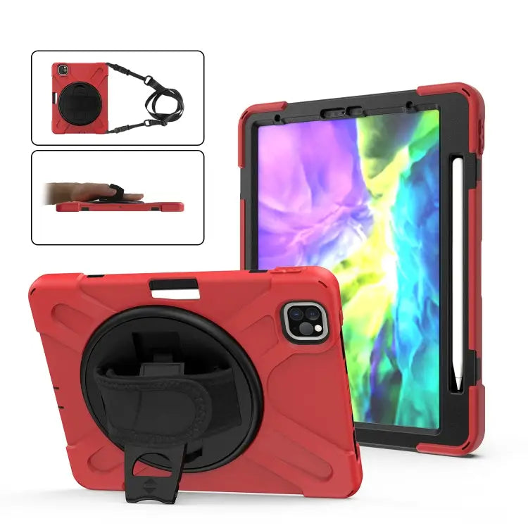 For iPad Pro 11 (2020) 360 Degree Rotation Silicone Protective Cover with Holder & Hand Strap & Long Strap & Pencil
