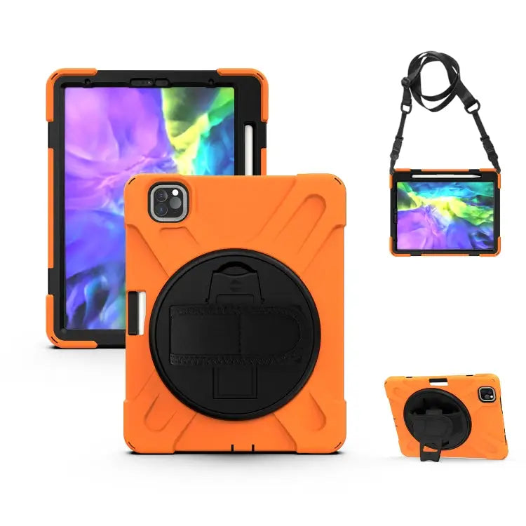 For iPad Pro 11 (2020) 360 Degree Rotation Silicone Protective Cover with Holder & Hand Strap & Long Strap & Pencil