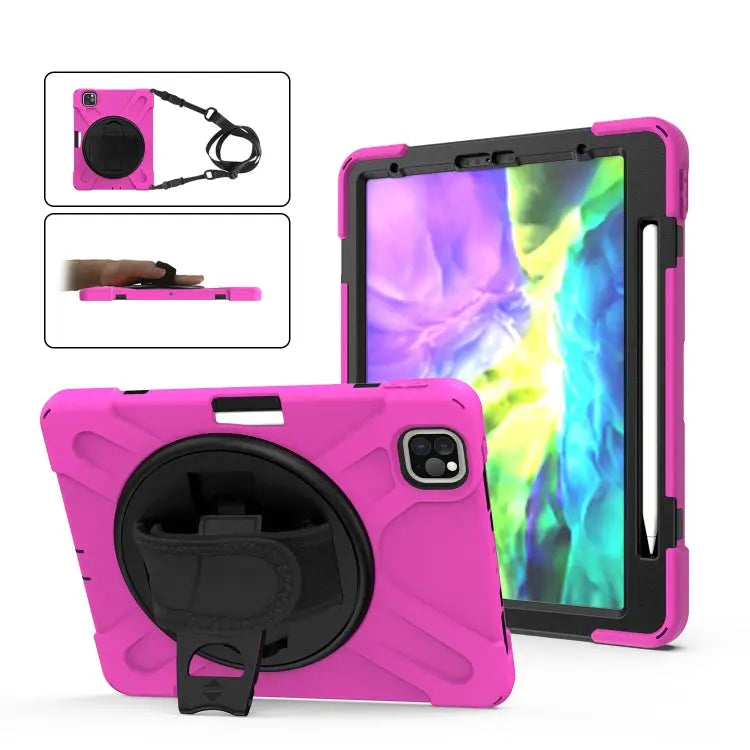 For iPad Pro 11 (2020) 360 Degree Rotation Silicone Protective Cover with Holder & Hand Strap & Long Strap & Pencil