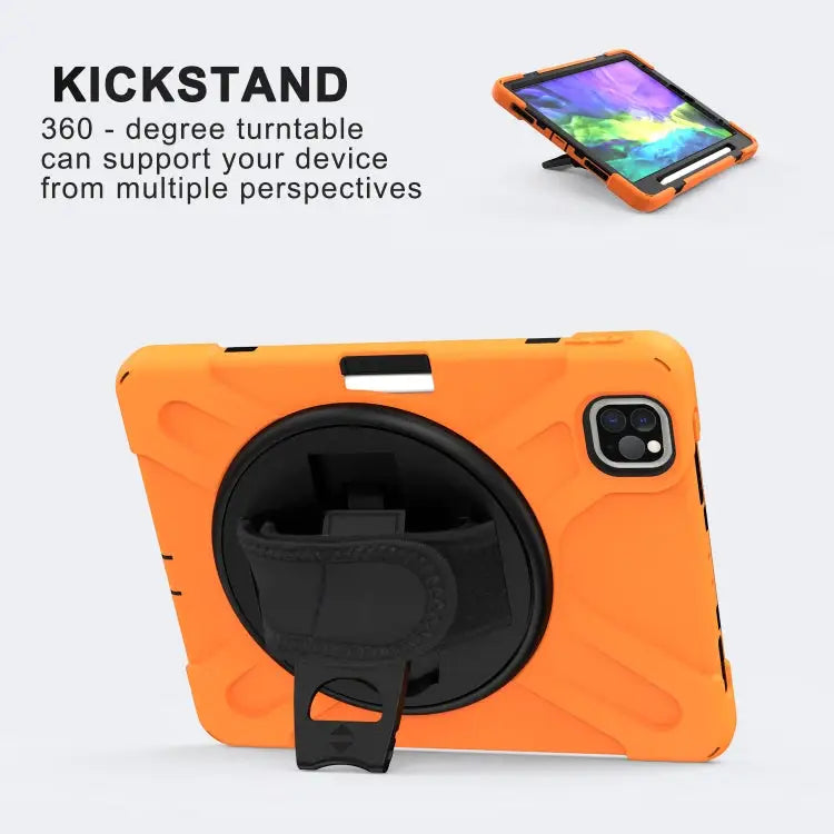For iPad Pro 11 (2020) 360 Degree Rotation Silicone Protective Cover with Holder & Hand Strap & Long Strap & Pencil