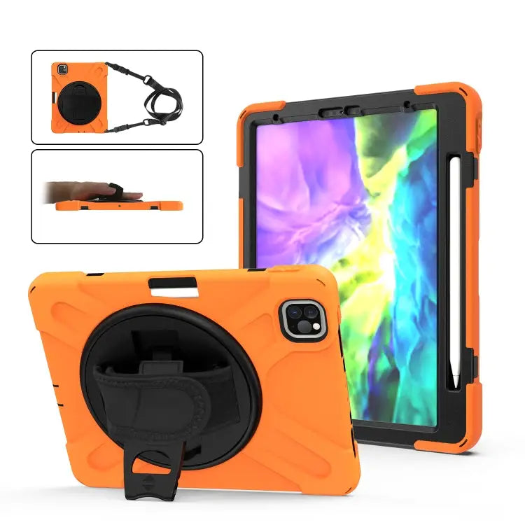 For iPad Pro 11 (2020) 360 Degree Rotation Silicone Protective Cover with Holder & Hand Strap & Long Strap & Pencil