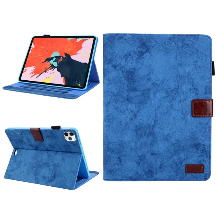 For iPad Pro 11 (2020) Marble Style Cloth Texture Tablet PC Protective Leather Case with Bracket & Card Slot - Blue
