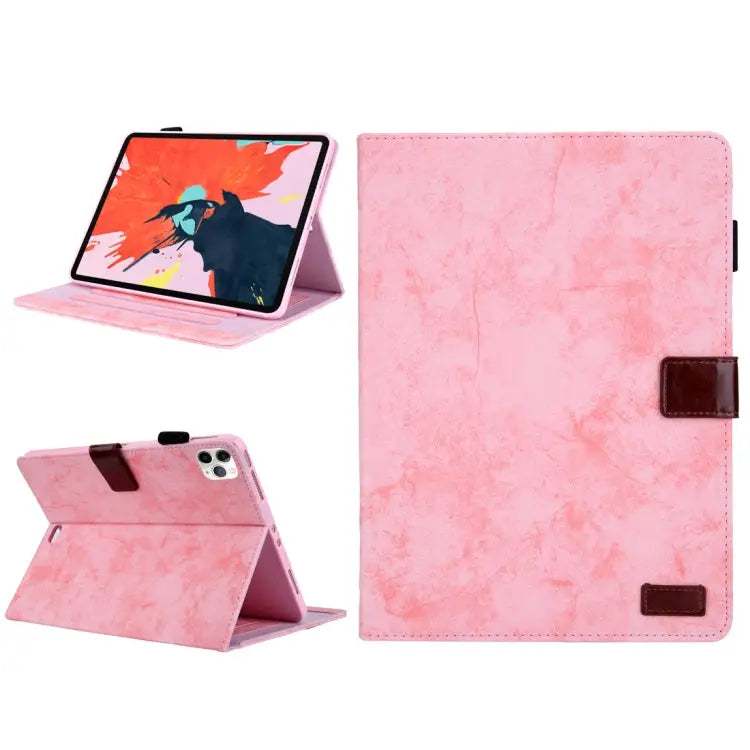 For iPad Pro 11 (2020) Marble Style Cloth Texture Tablet PC Protective Leather Case with Bracket & Card Slot - Pink