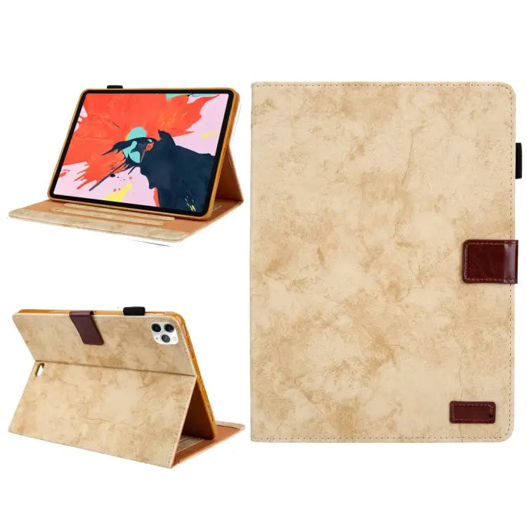 For iPad Pro 11 (2020) Marble Style Cloth Texture Tablet PC Protective Leather Case with Bracket & Card Slot - Yellow