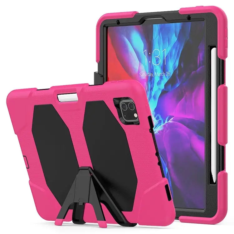 For iPad Pro 11 inch (2020) Shockproof Colorful Silicon + PC Protective Case with Holder & Shoulder Strap & Hand Strap
