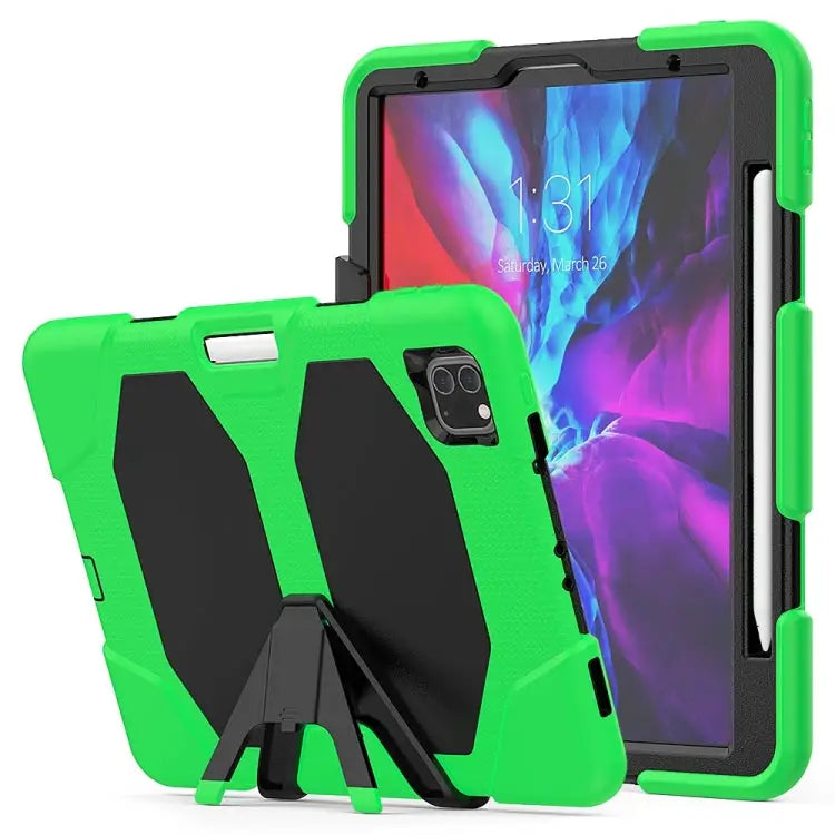 For iPad Pro 11 inch (2020) Shockproof Colorful Silicon + PC Protective Case with Holder & Shoulder Strap & Hand Strap