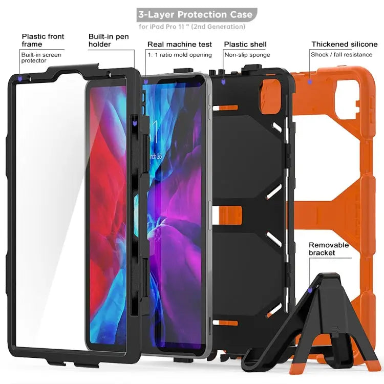 For iPad Pro 11 inch (2020) Shockproof Colorful Silicon + PC Protective Case with Holder & Shoulder Strap & Hand Strap