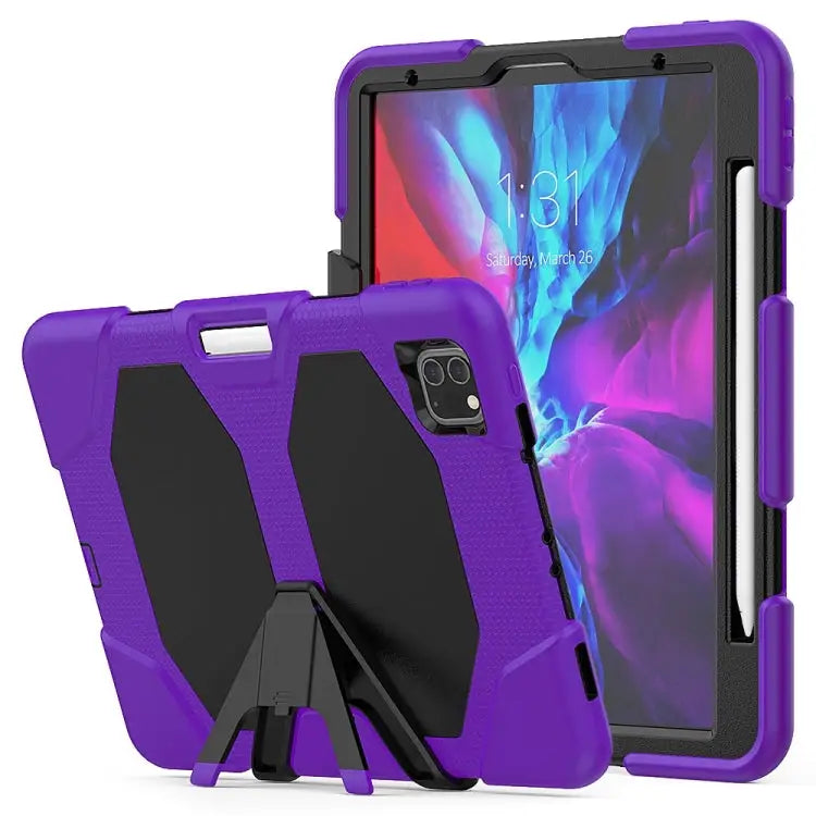 For iPad Pro 11 inch (2020) Shockproof Colorful Silicon + PC Protective Case with Holder & Shoulder Strap & Hand Strap