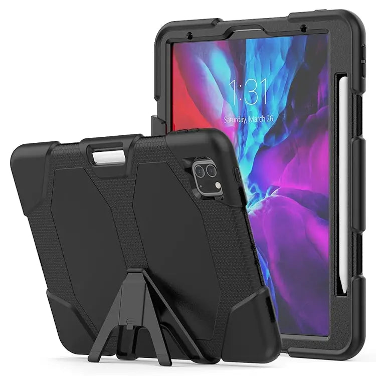For iPad Pro 11 inch (2020) Shockproof Colorful Silicon + PC Protective Case with Holder & Shoulder Strap & Hand Strap
