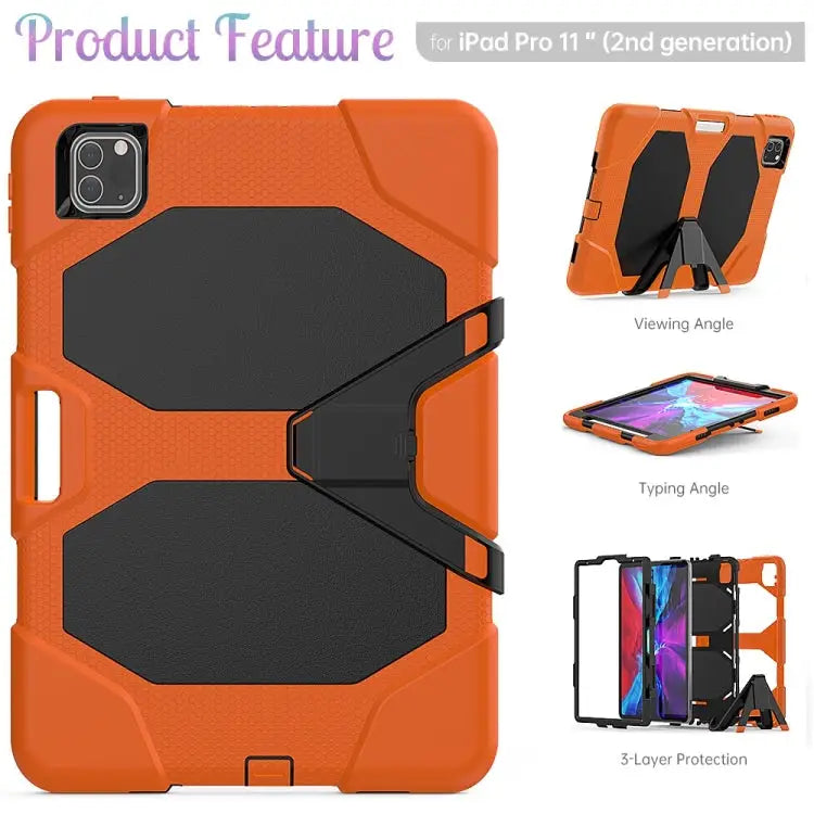 For iPad Pro 11 inch (2020) Shockproof Colorful Silicon + PC Protective Case with Holder & Shoulder Strap & Hand Strap