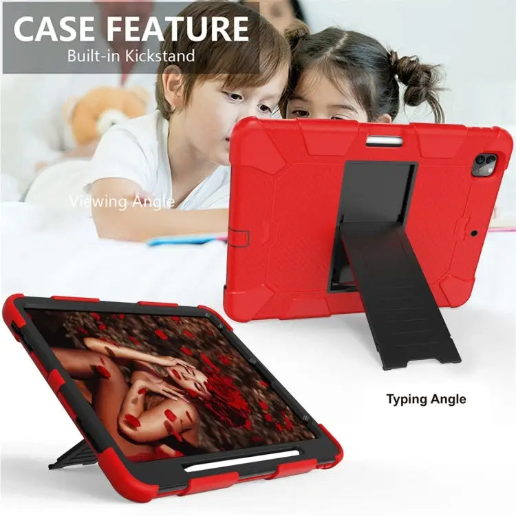 For iPad Pro 12.9 (2018) / (2020) Shockproof Two-Color Silicone Protective Case with Holder For iPad Pro 12.9 (2018)