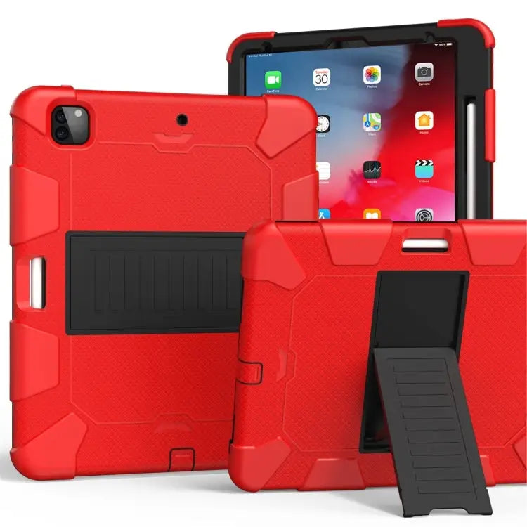For iPad Pro 12.9 (2018) / (2020) Shockproof Two-Color Silicone Protective Case with Holder For iPad Pro 12.9 (2018)