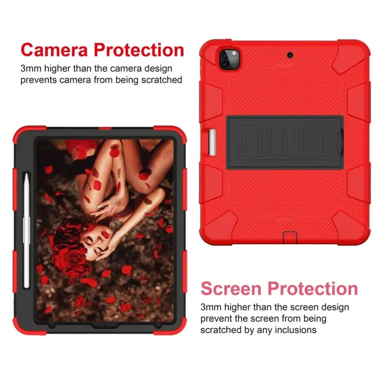 For iPad Pro 12.9 (2018) / (2020) Shockproof Two-Color Silicone Protective Case with Holder For iPad Pro 12.9 (2018)