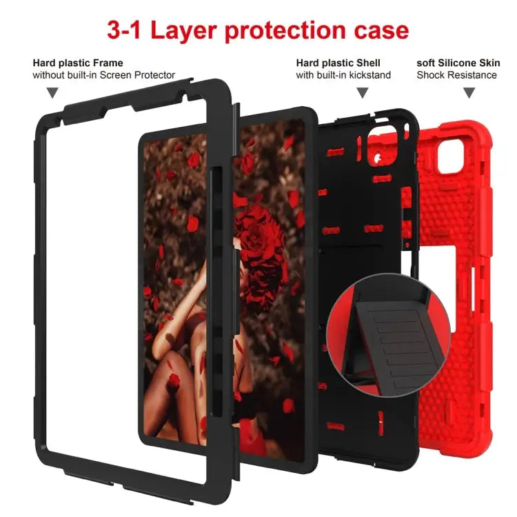 For iPad Pro 12.9 (2018) / (2020) Shockproof Two-Color Silicone Protective Case with Holder For iPad Pro 12.9 (2018)
