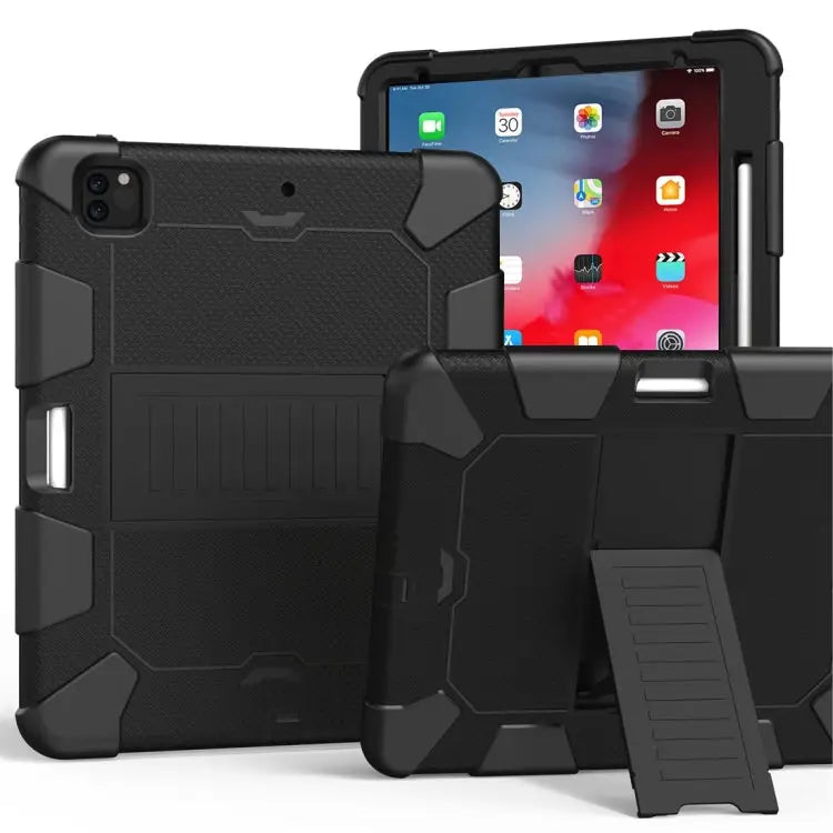 For iPad Pro 12.9 (2018) / (2020) Shockproof Two-Color Silicone Protective Case with Holder For iPad Pro 12.9 (2018)