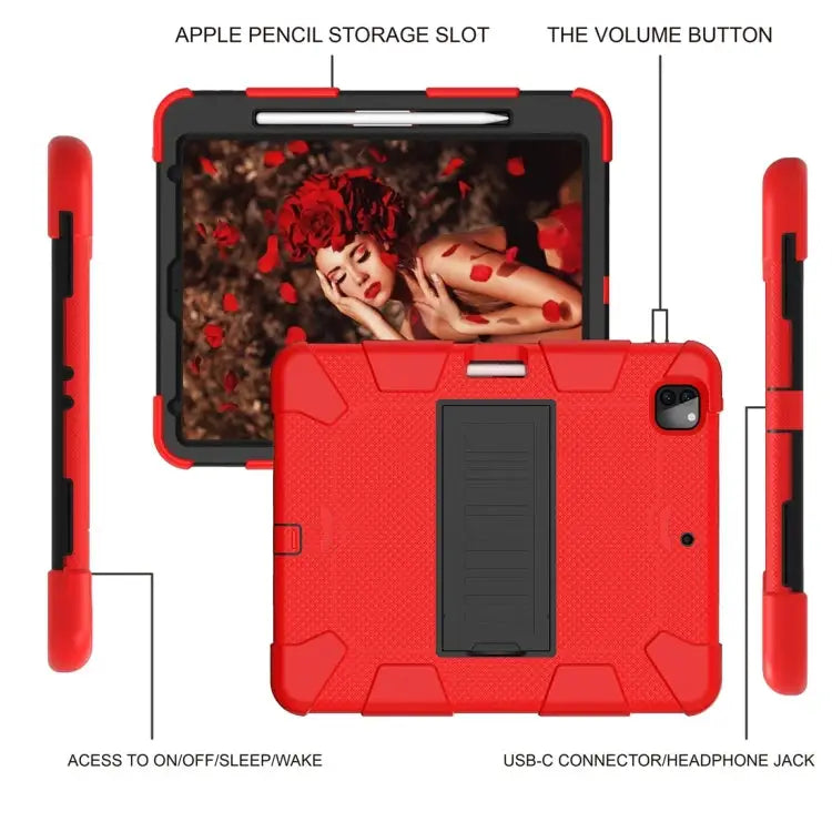 For iPad Pro 12.9 (2018) / (2020) Shockproof Two-Color Silicone Protective Case with Holder For iPad Pro 12.9 (2018)