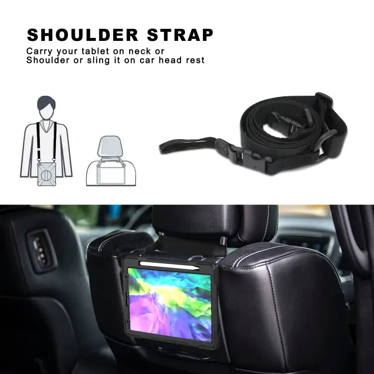 For iPad Pro 12.9 (2020) 360 Degree Rotation Silicone Protective Cover with Holder & Hand Strap & Long Strap & Pencil