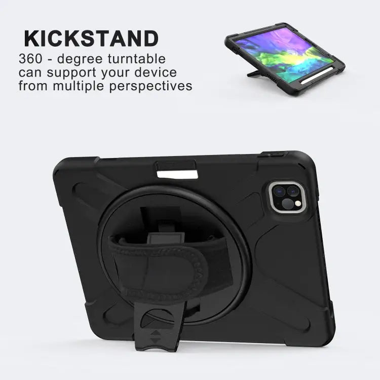 For iPad Pro 12.9 (2020) 360 Degree Rotation Silicone Protective Cover with Holder & Hand Strap & Long Strap & Pencil