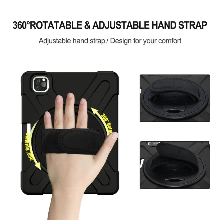 For iPad Pro 12.9 (2020) 360 Degree Rotation Silicone Protective Cover with Holder & Hand Strap & Long Strap & Pencil