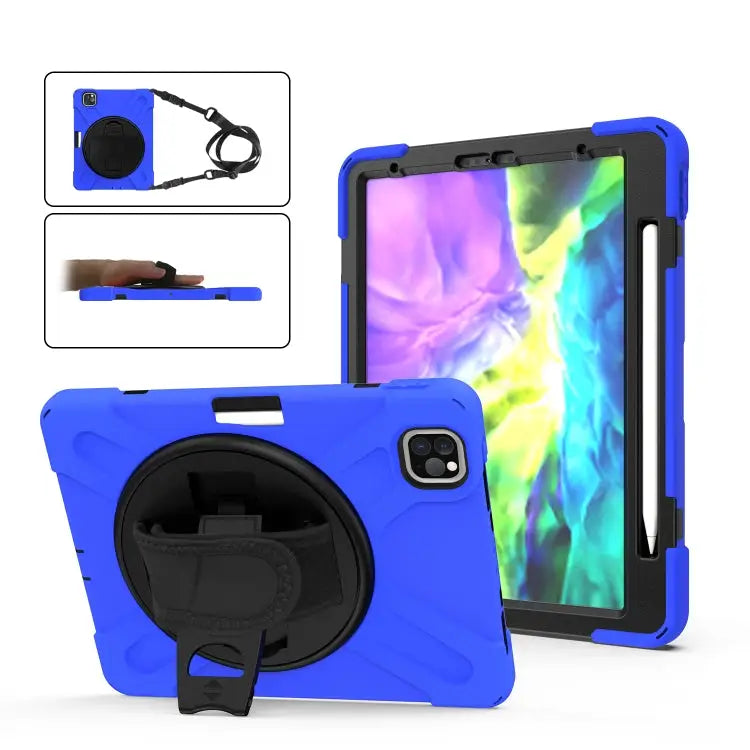 For iPad Pro 12.9 (2020) 360 Degree Rotation Silicone Protective Cover with Holder & Hand Strap & Long Strap & Pencil