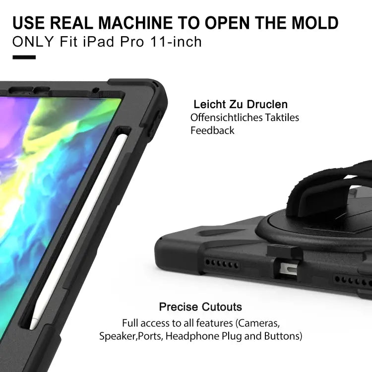 For iPad Pro 12.9 (2020) 360 Degree Rotation Silicone Protective Cover with Holder & Hand Strap & Long Strap & Pencil