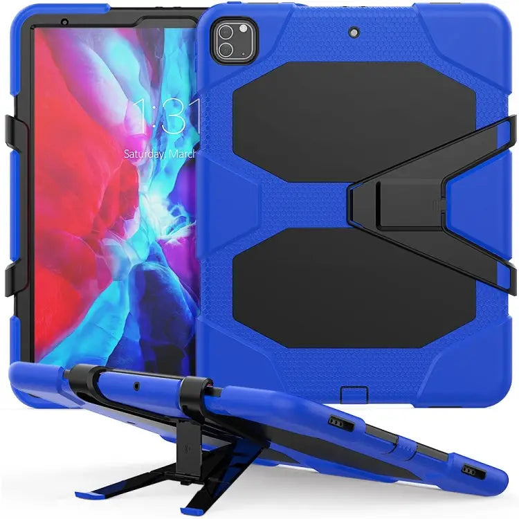 For iPad Pro 12.9 inch (2020) Shockproof Colorful Silicon + PC Protective Case with Holder & Shoulder Strap & Hand