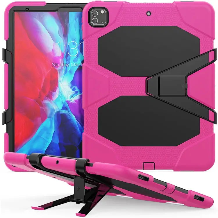 For iPad Pro 12.9 inch (2020) Shockproof Colorful Silicon + PC Protective Case with Holder & Shoulder Strap & Hand