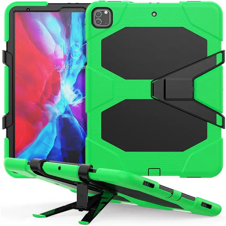 For iPad Pro 12.9 inch (2020) Shockproof Colorful Silicon + PC Protective Case with Holder & Shoulder Strap & Hand
