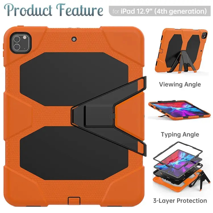 For iPad Pro 12.9 inch (2020) Shockproof Colorful Silicon + PC Protective Case with Holder & Shoulder Strap & Hand