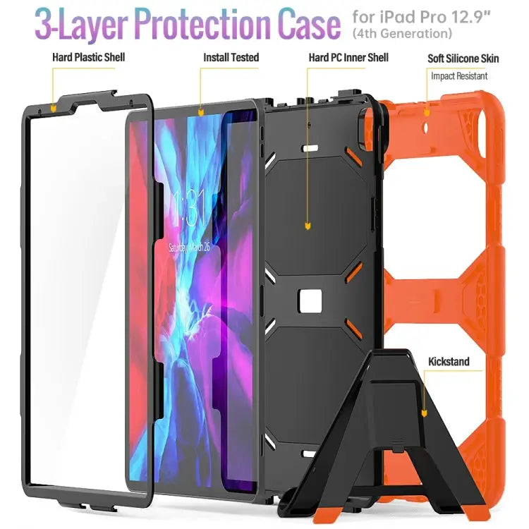 For iPad Pro 12.9 inch (2020) Shockproof Colorful Silicon + PC Protective Case with Holder & Shoulder Strap & Hand