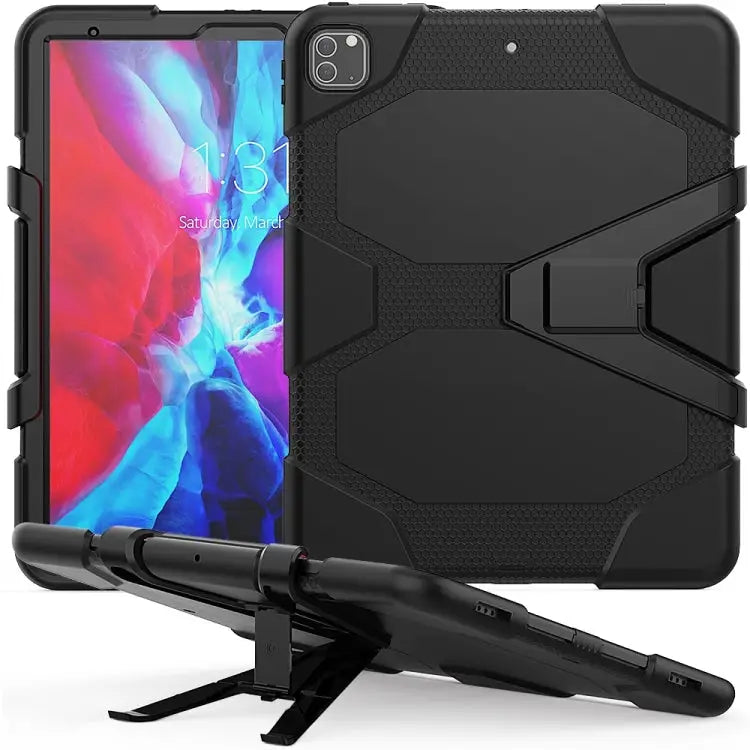 For iPad Pro 12.9 inch (2020) Shockproof Colorful Silicon + PC Protective Case with Holder & Shoulder Strap & Hand