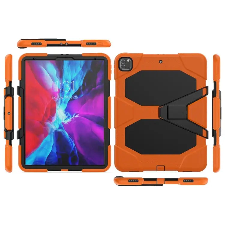 For iPad Pro 12.9 inch (2020) Shockproof Colorful Silicon + PC Protective Case with Holder & Shoulder Strap & Hand