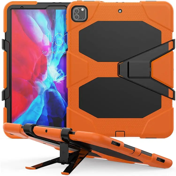 For iPad Pro 12.9 inch (2020) Shockproof Colorful Silicon + PC Protective Case with Holder & Shoulder Strap & Hand