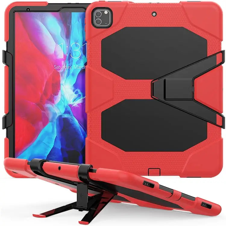 For iPad Pro 12.9 inch (2020) Shockproof Colorful Silicon + PC Protective Case with Holder & Shoulder Strap & Hand