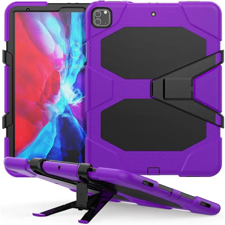 For iPad Pro 12.9 inch (2020) Shockproof Colorful Silicon + PC Protective Case with Holder & Shoulder Strap & Hand
