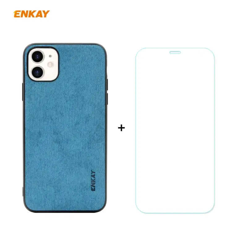 For iPhone 11 ENKAY ENK-PC0282 2 in 1 Business Series Fabric Texture PU Leather + TPU Soft Slim Case Cover ＆ 0.26mm 9H