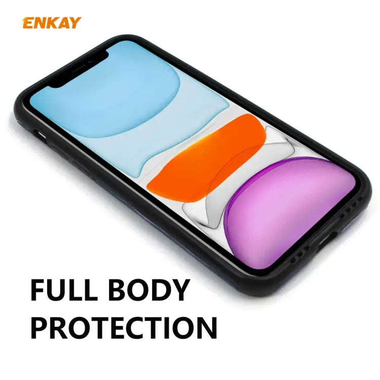 For iPhone 11 ENKAY ENK-PC0312 2 in 1 Business Series Denim Texture PU Leather + TPU Soft Slim Case Cover ＆ 0.26mm 9H