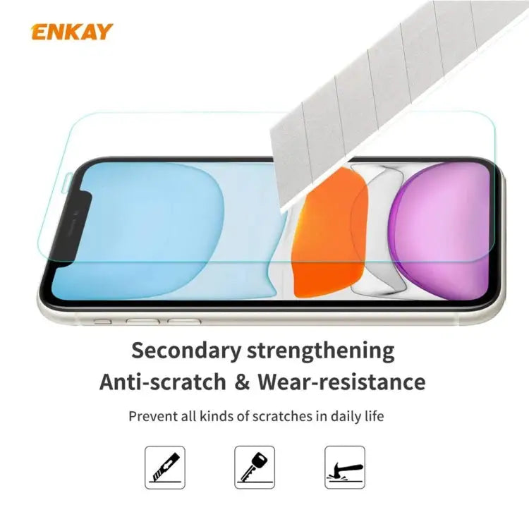 For iPhone 11 ENKAY ENK-PC0312 2 in 1 Business Series Denim Texture PU Leather + TPU Soft Slim Case Cover ＆ 0.26mm 9H