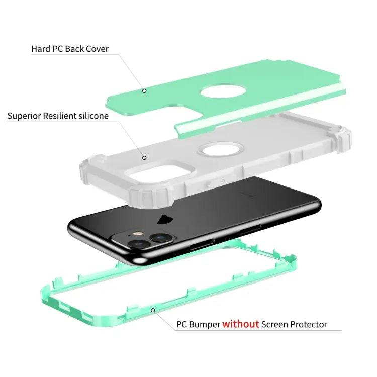 For iPhone 11 PC+ Silicone Three-piece Anti-drop Mobile Phone Protection Bback Cover For iPhone 11 - Apple Accessories
