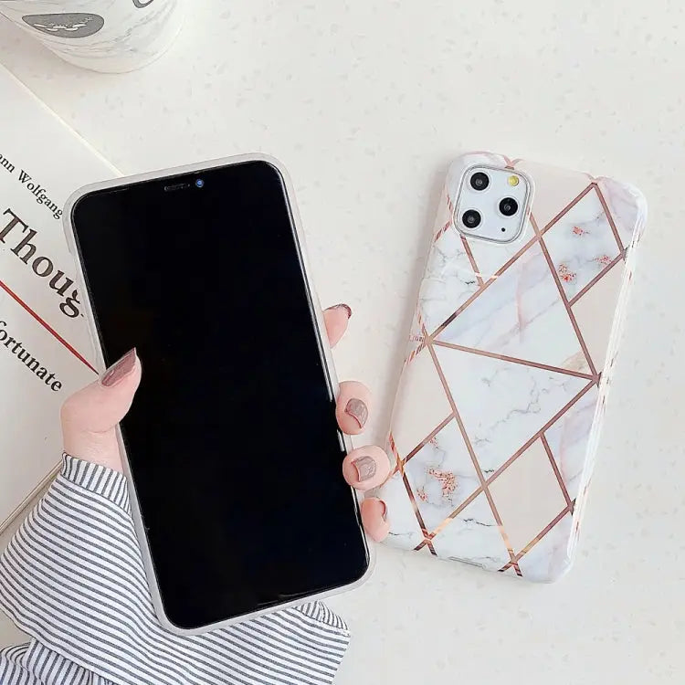 For iPhone 11 Plating Colorful Geometric Pattern Mosaic Marble TPU Mobile Phone Case For iPhone 11 - Apple Accessories