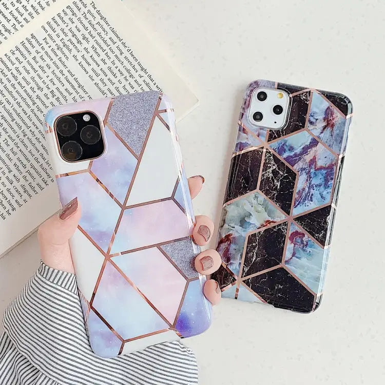 For iPhone 11 Plating Colorful Geometric Pattern Mosaic Marble TPU Mobile Phone Case For iPhone 11 - Apple Accessories