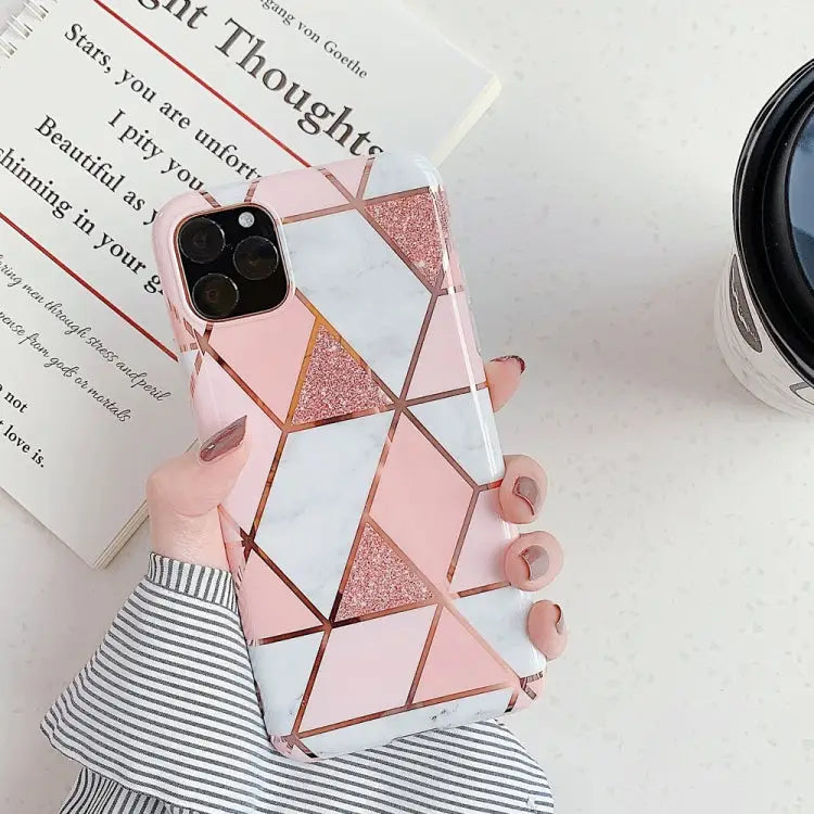 For iPhone 11 Plating Colorful Geometric Pattern Mosaic Marble TPU Mobile Phone Case For iPhone 11 - For iPhone 11