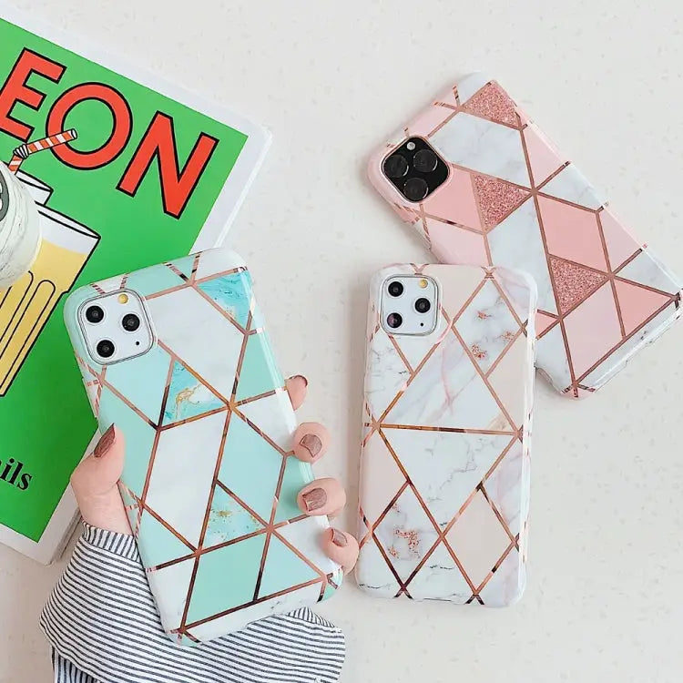 For iPhone 11 Plating Colorful Geometric Pattern Mosaic Marble TPU Mobile Phone Case For iPhone 11 - Apple Accessories